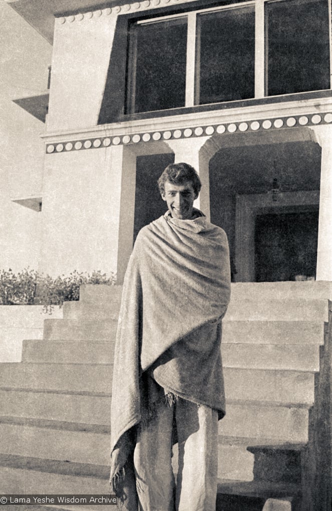 (15145_ng.psd) Peter Kedge, an early student of the Lamas, on the front steps of Kopan, 1972. Peter would later ordain and become a very active member of the Lamas&#039; growing Sangha.