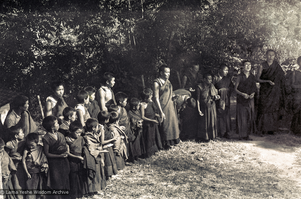 (15153_ng.psd) Lama Yeshe leading a Dharma celebration at Kopan along with the Mount Everest Center students, 1972.