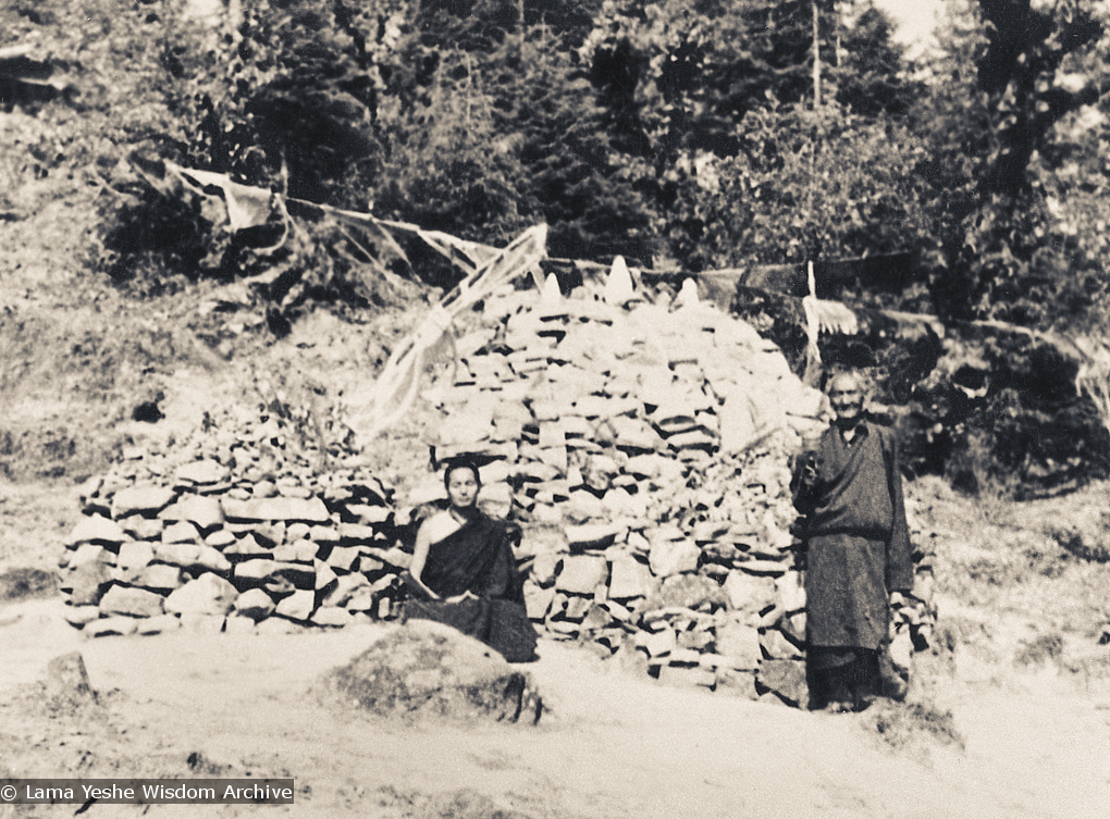 (15170_pr.psd) Lama Yeshe meditating while visiting a hermit in Dharamsala, India, 1972.