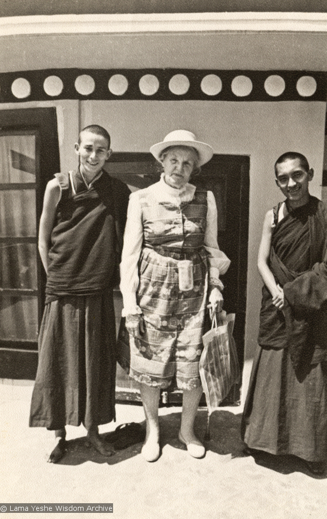 (15184_pr.psd) Anila Ann, Lady Amabel Williams-Ellis, age 80, and Lama Zopa Rinpoche at Kopan Monastery, 1973. (Annabelle was the Lamas&#039; oldest student at this time.)