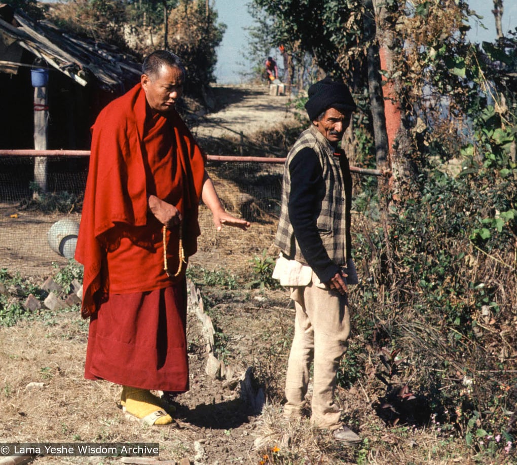 (15221_sl-3.jpg) Lama Yeshe and Chowkidhar, ca1978. Chowkidhar was elderly Nepalese man and devout Hindu who lived with his wife in a mud hut at the foot of Kopan Hill, Kopan Monastery. They owned one cow. Everyone called him Chowkidhar, the Nepali word for “caretaker.” Chowkidhar became Lama Yeshe’s life-long friend.