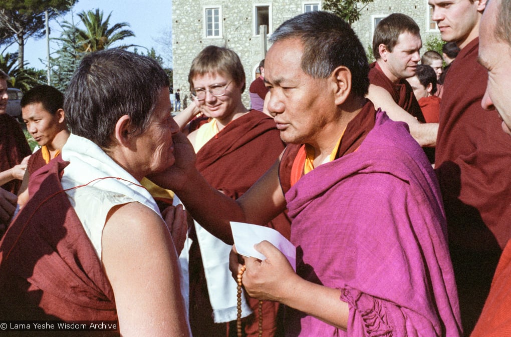 (15239_ng.tif) Lama Yeshe addressing western monks and nuns at Istituto Lama Tsongkhapa, Italy, 1983. Photos donated by Merry Colony.