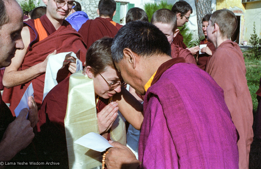 (15241_ng.tif) Lama Yeshe addressing western monks and nuns at Istituto Lama Tsongkhapa, Italy, 1983. Photos donated by Merry Colony.