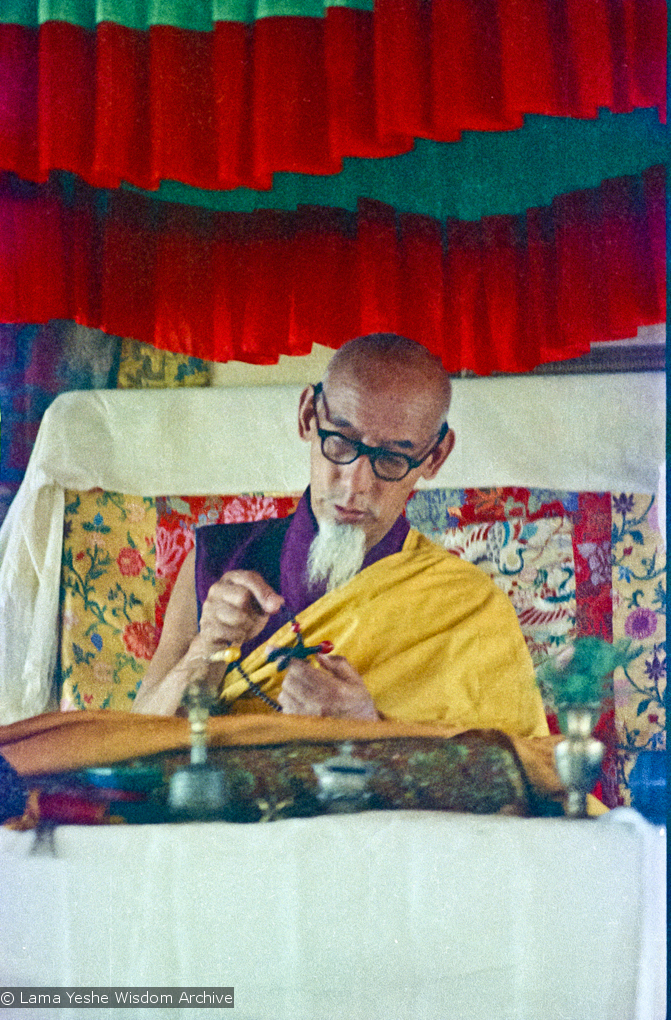 (15477_ng.psd) In April of 1974, H. H. Zong Rinpoche, a senior lama and teacher for Lama Yeshe, visited Kopan Monastery, Nepal, in time to give teachings during the last week of the Sixth Meditation Course.