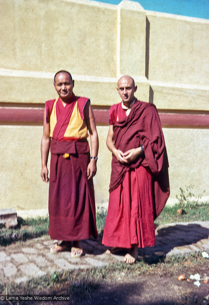 (15482_sl.psd) Lama Yeshe and Nick Ribush after his ordination in Bodhgaya, India, 1974.