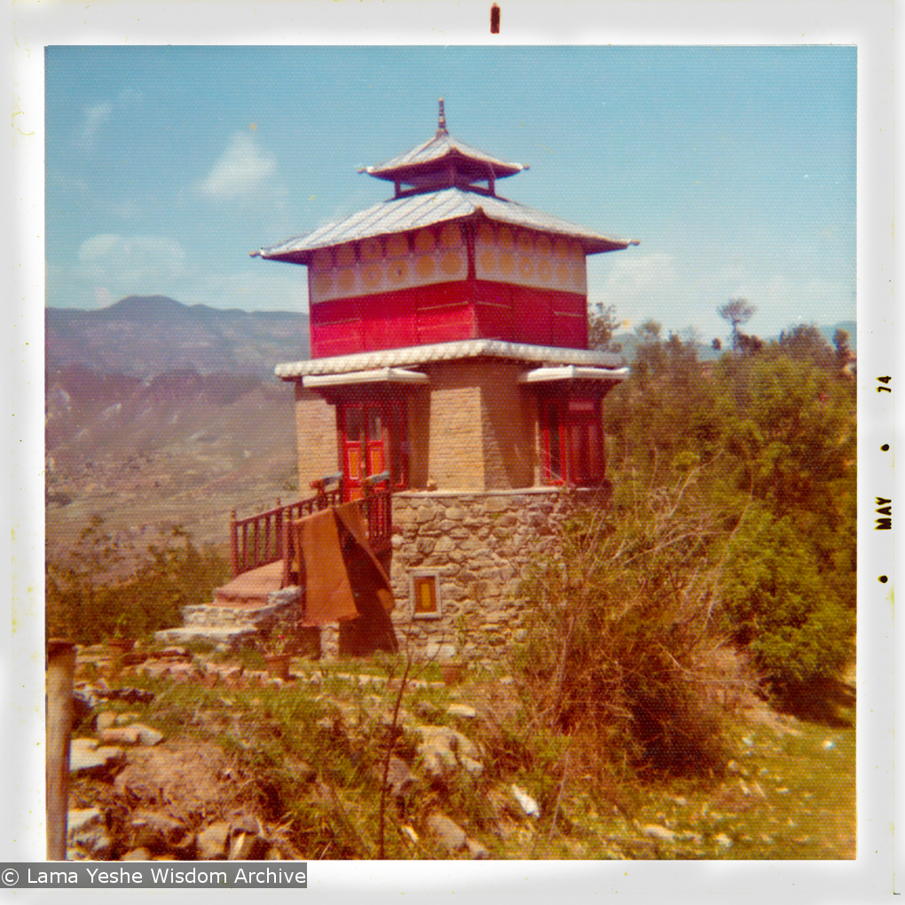 (15486_pr.psd) Photo of Steve&#039;s Tower. An American student, Steve Malasky (Now Steve Pearl), built a Tibetan tower at one end of the Kopan land which came to be known as &quot;Steve&#039;s Tower&quot;. Kopan Monastery, Nepal, 1974