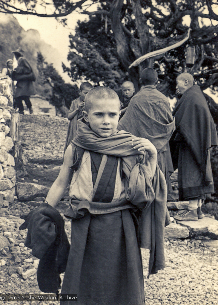 (15860_pr.psd) By 1974, Michael Losang Yeshe (Michael Cassapidis) was nine years old and had spent almost half his life at Kopan Monastery, Nepal. Here he is shown at Lawudo Retreat Center, Nepal.