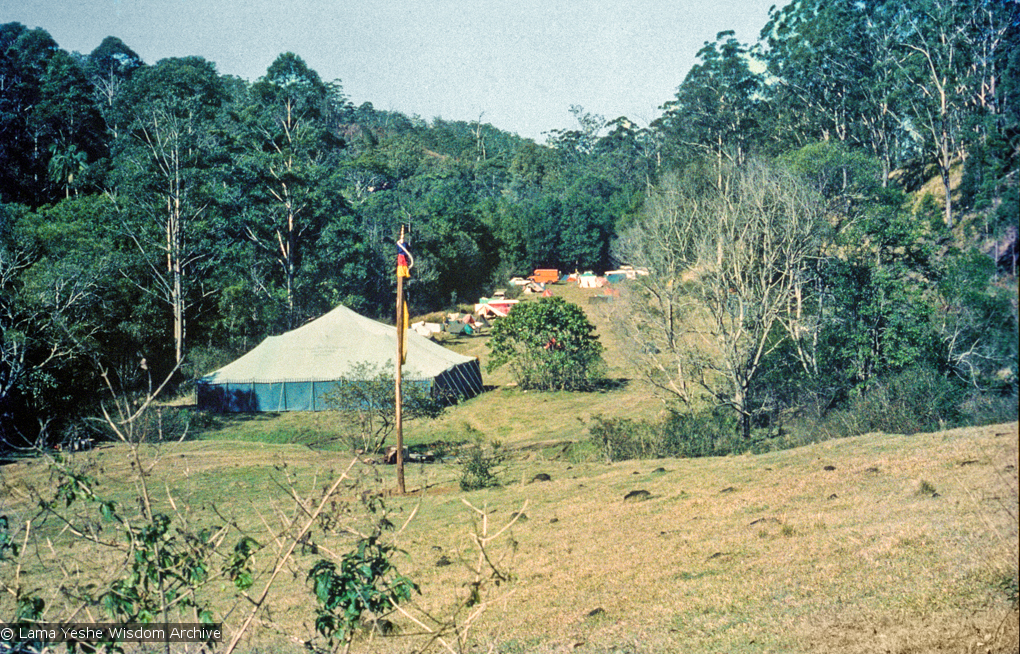 (15869_sl.psd) The gompa (meditation tent) at Diamond Valley. The lamas taught their first retreat in Australia at Diamond Valley in southeast Queensland, August, 1974.