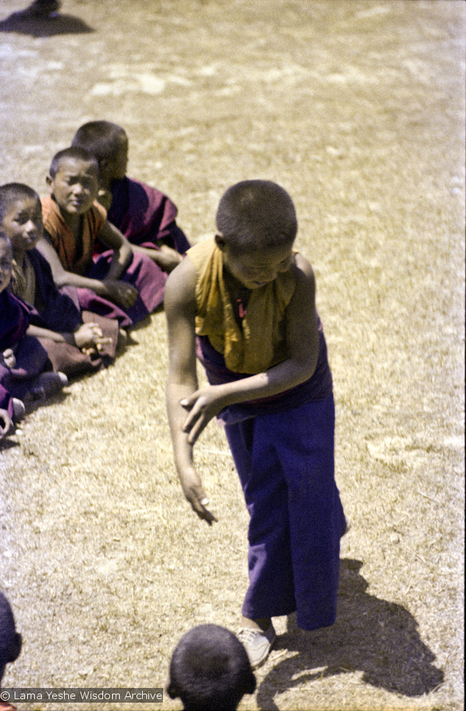 (15879_sl.psd) Mount Everest Center students learning debating, Kopan Monastery, Nepal, 1974.