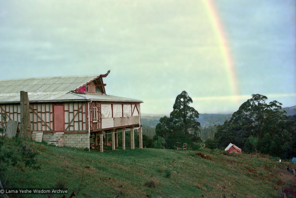 (15921_ng.psd) A rainbow over the gompa (meditation hall), Chenrezig Institute, Australia, 1975