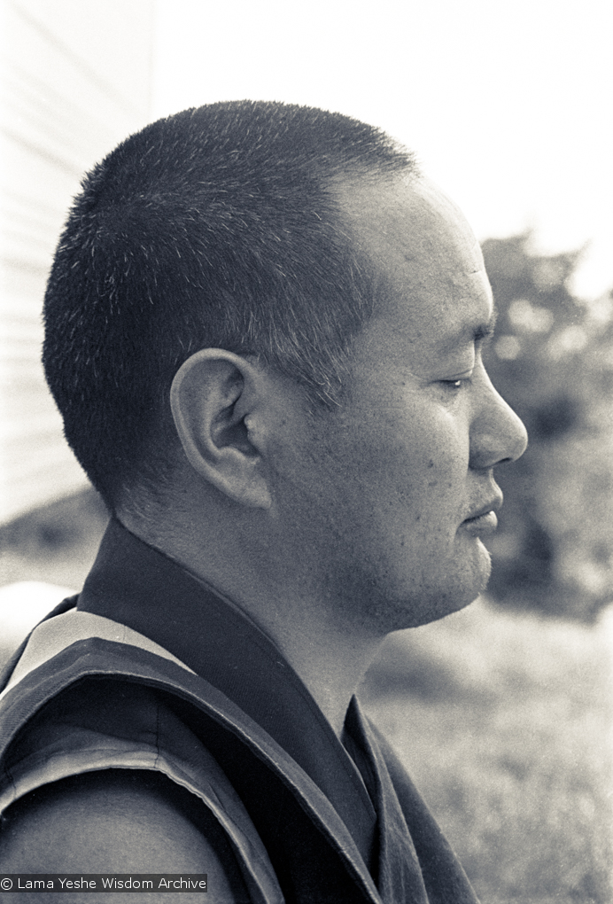 (15937_ng.tif) Portrait of Lama Yeshe, 1975. With the idea of commissioning a statue of Lama Yeshe, Mummy Max (Max Matthews) arranged for a series of shots taken just of his head from every angle, as well as photos of Lama in meditation posture. Photo taken on Saka Dawa (the celebration of Buddha&#039;s birth, enlightenment, and death) at Chenrezig Institute, Australia, 1975. Photo donated by Wendy Finster.