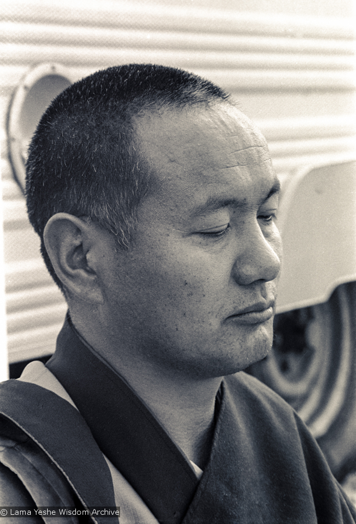 (15938_ng.tif) Portrait of Lama Yeshe, 1975. With the idea of commissioning a statue of Lama Yeshe, Mummy Max (Max Matthews) arranged for a series of shots taken just of his head from every angle, as well as photos of Lama in meditation posture. Photo taken on Saka Dawa (the celebration of Buddha&#039;s birth, enlightenment, and death) at Chenrezig Institute, Australia, 1975. Photo donated by Wendy Finster.