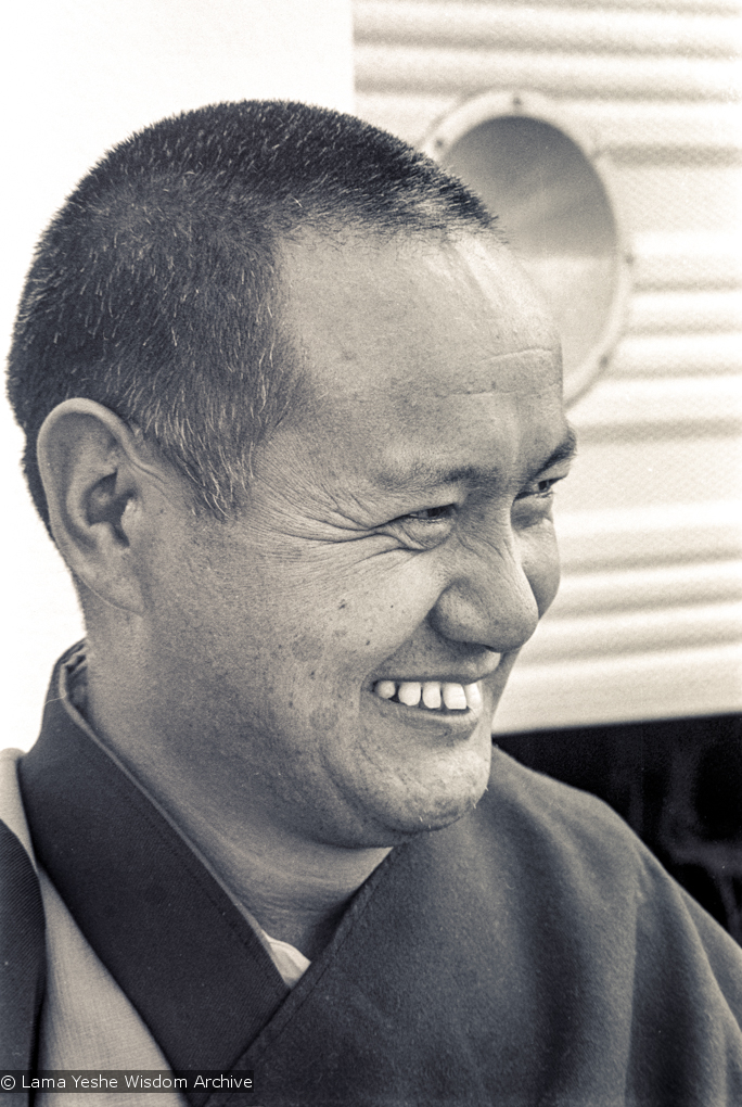 (15939_ng.tif) Portrait of Lama Yeshe, 1975. With the idea of commissioning a statue of Lama Yeshe, Mummy Max (Max Matthews) arranged for a series of shots taken just of his head from every angle, as well as photos of Lama in meditation posture. Photo taken on Saka Dawa (the celebration of Buddha&#039;s birth, enlightenment, and death) at Chenrezig Institute, Australia, 1975. Photo donated by Wendy Finster.