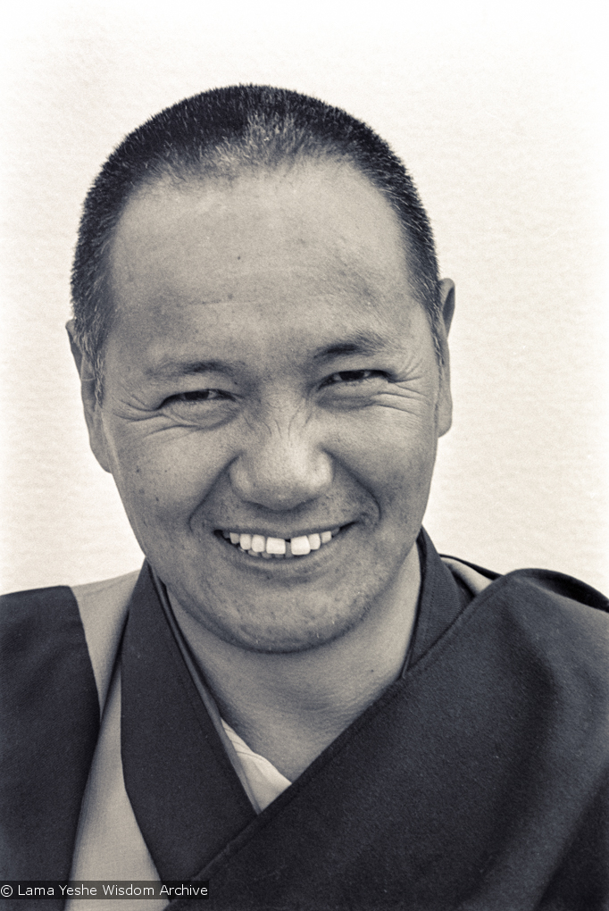 (15943_ng.tif) Portrait of Lama Yeshe, 1975. With the idea of commissioning a statue of Lama Yeshe, Mummy Max (Max Matthews) arranged for a series of shots taken just of his head from every angle, as well as photos of Lama in meditation posture. Photo taken on Saka Dawa (the celebration of Buddha&#039;s birth, enlightenment, and death) at Chenrezig Institute, Australia, 1975. Photo donated by Wendy Finster.