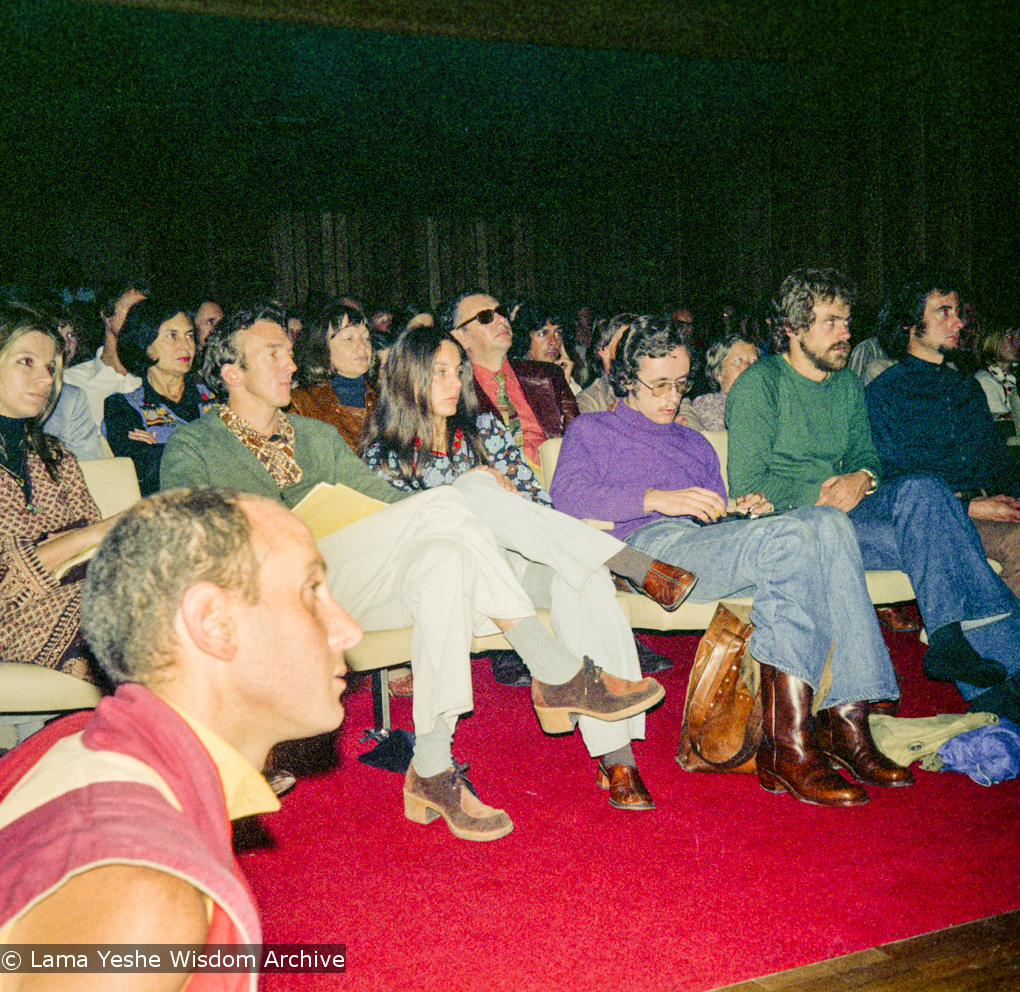 (15972_ng.tif) The audience at a public talk by Lama Yeshe (with Nick Ribush in the foreground left), Adyar Theater, Sydney, Australia, 8th of April, 1975.