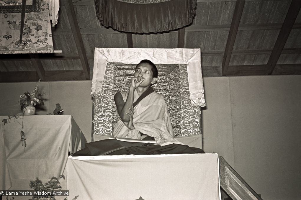 (15980_ng.psd) Lama Zopa teaching, 1975. From the collection of images of Lama Yeshe, Lama Zopa Rinpoche and their students during a month-long course at Chenrezig Institute, Australia.