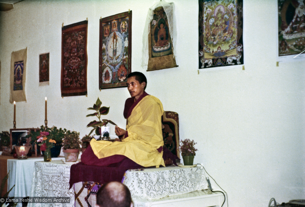(16000_pr.psd) Lama Zopa Rinpoche teaching. In 1975, the lamas returned to Louie-Bob Wood&#039;s Bodhicitta Center in Brown County, Indiana, for a two-week course.