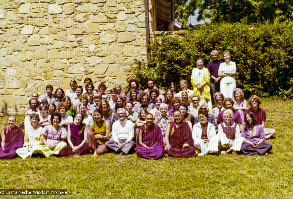 (16002_pr.psd) Retreat group, Indiana, 1975. In 1975, the lamas returned to Louie-Bob Wood&#039;s Bodhicitta Center in Brown County, Indiana, for a two-week course.