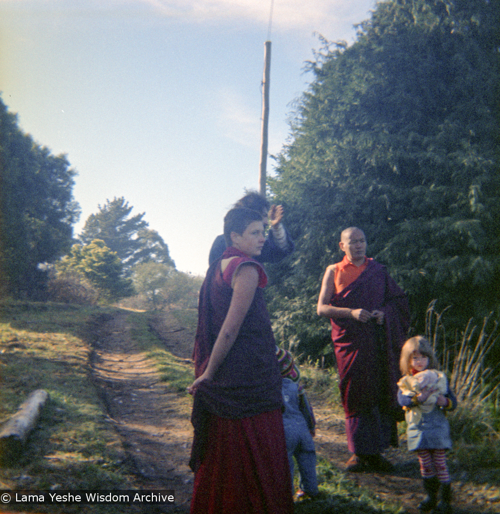 (16733_ng.tif)  Lama Yeshe and Yeshe Khadro (Marie Obst) visiting the Dandenong Ranges near Melbourne, Australia with Peter Stripes and his two eldest children, 1976.