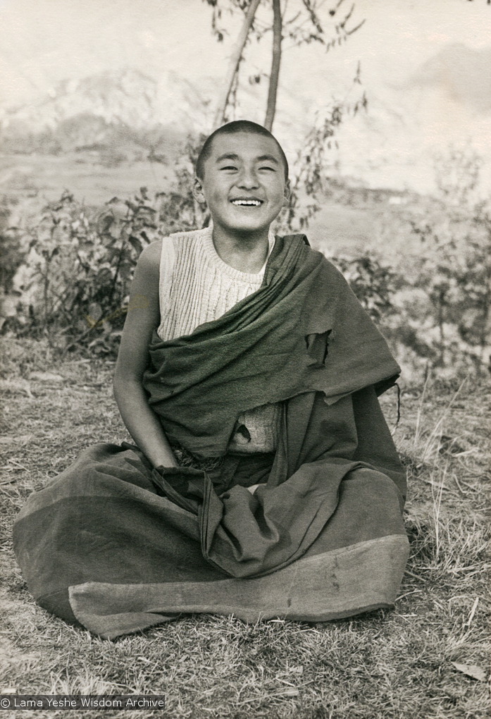 (16777_pr.psd) Thubten Monlam, a Mount Everest Center novice, Kopan Monastery, Nepal, 1976. Lama Yeshe sent photos of the MEC students all around the world and also took photos with him on tour in an attempt to raise funds for them. &quot;Mummy&quot; Max Mathews had a photo taken of each of them and had a group photo made into a poster.