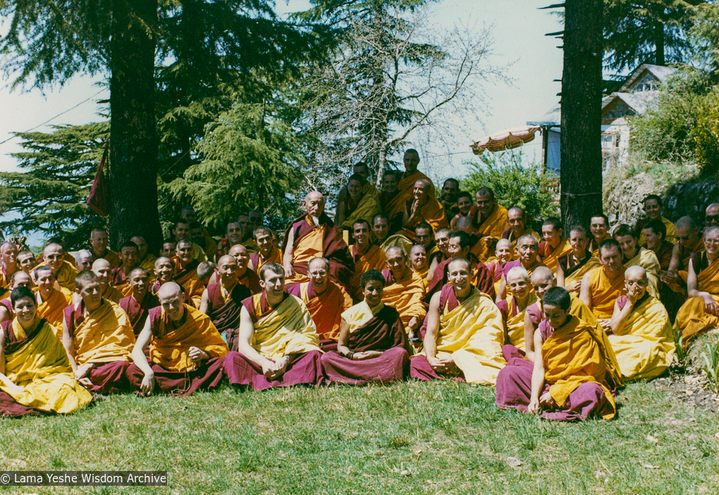 (18300_ud-3.psd) International Mahayana Institute sangha with Zong Rinpoche, Tushita Retreat Centre, Dharamsala, India, 1982. Wendy King (donor)