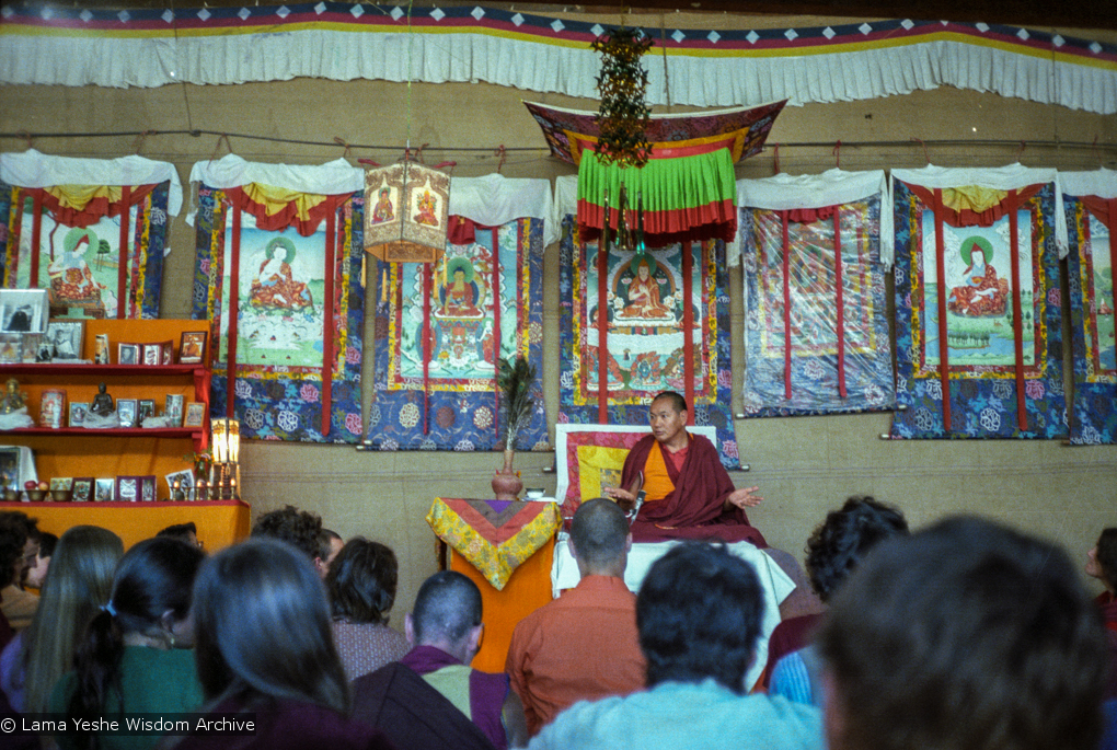 (22831_ng.tif) Lama Yeshe teaching at the 12th Meditation Course at Kopan Monastery, Nepal, 1979. Ina Van Delden (photographer)