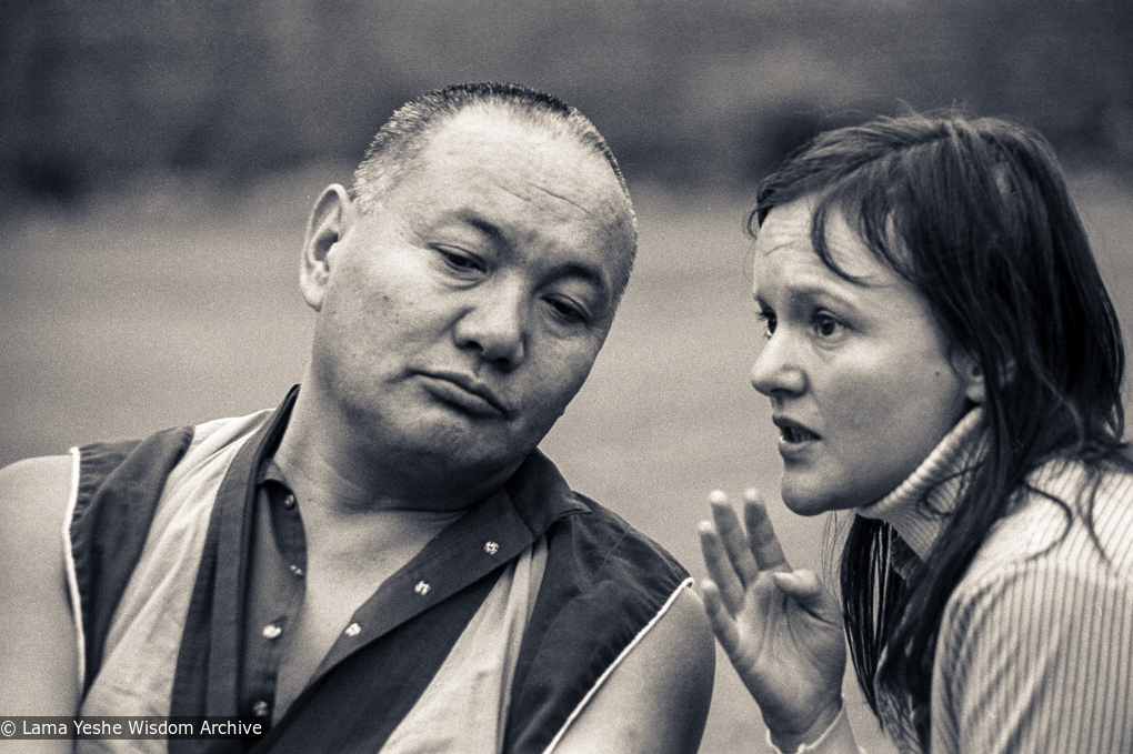 (24967_ng-3.TIF) Lama Yeshe with Vicki Mackenzie, Manjushri Institute, England, 1979.  Robin Bath (photographer)