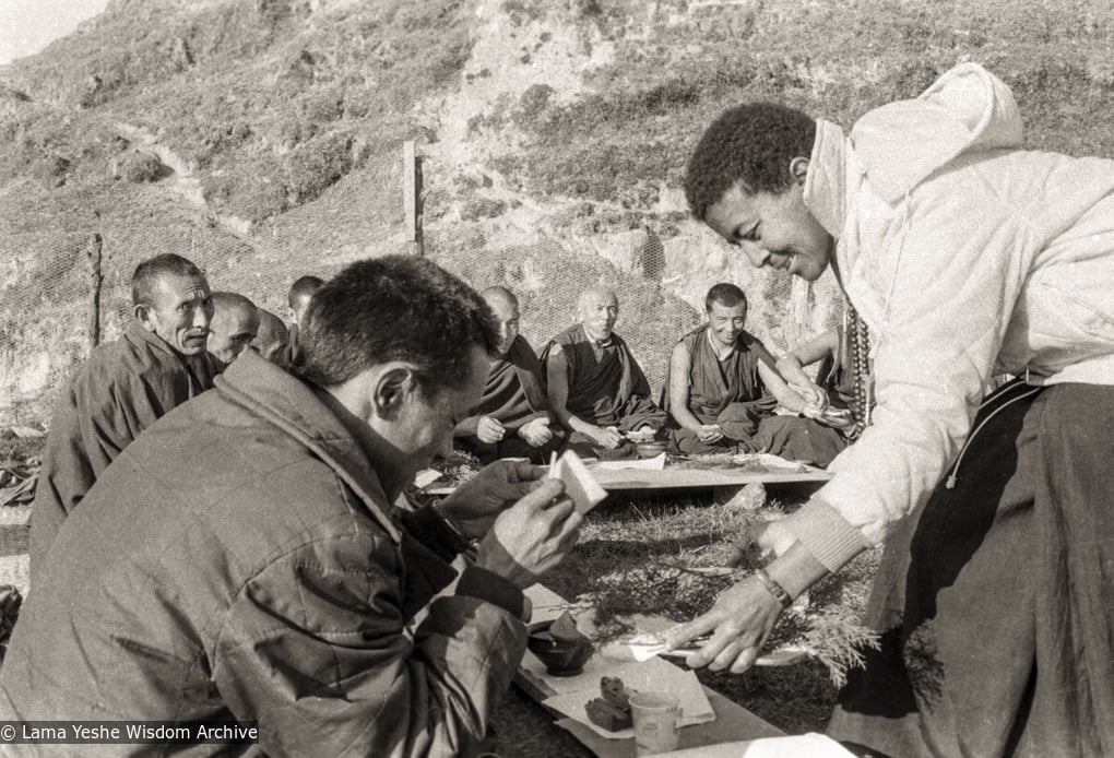(25211_ng-3.TIF) Max serving Rinpoche after Christmas puja, Kopan Monastery, 1972.