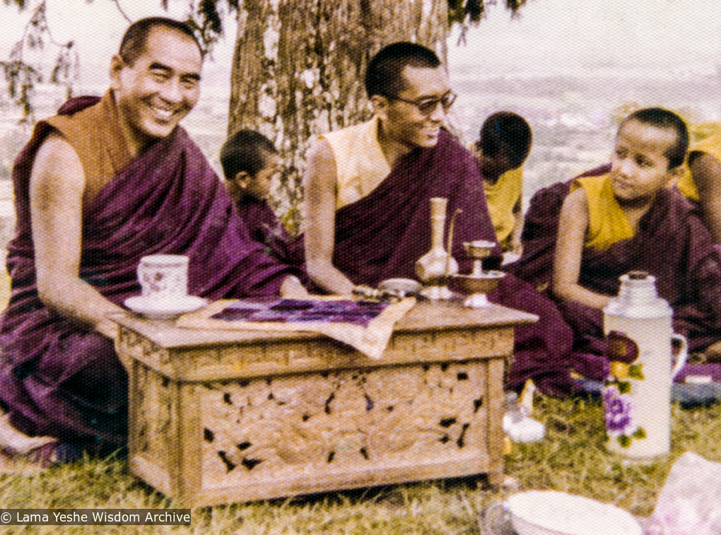 (32703_pr-3.psd) Geshe Sopa, Lama Zopa Rinpoche, Yangsi Rinpoche, Kopan Monastery, 1977.