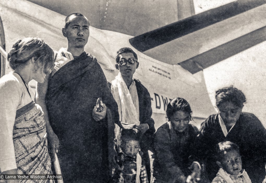 The lamas with Jhamba Dolkar (center), Tribhuvan Airport, Kathma