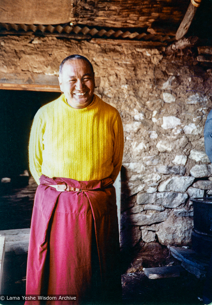 (38090_pr-3.psd) Lama Yeshe in the Lawudo kitchen, Lawudo Retreat Center, Nepal, 1981. Dean Alper (donor)