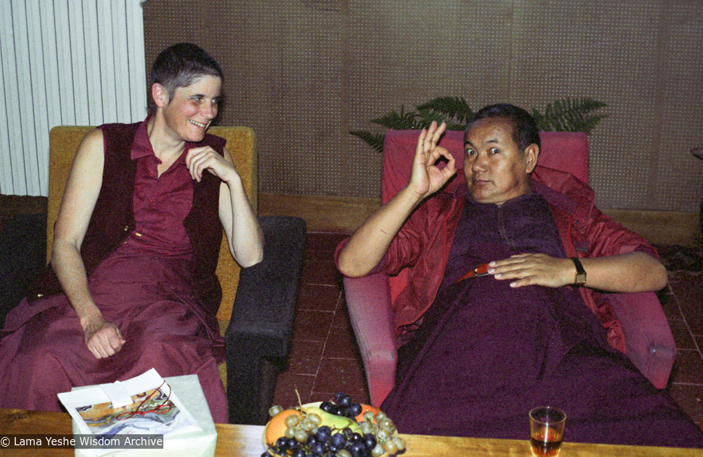 (39402_ng-3.tif) TY (Thubten Yeshe - Augusta Alexander) and Lama Yeshe  at Manjushri Institute, England, 1982.