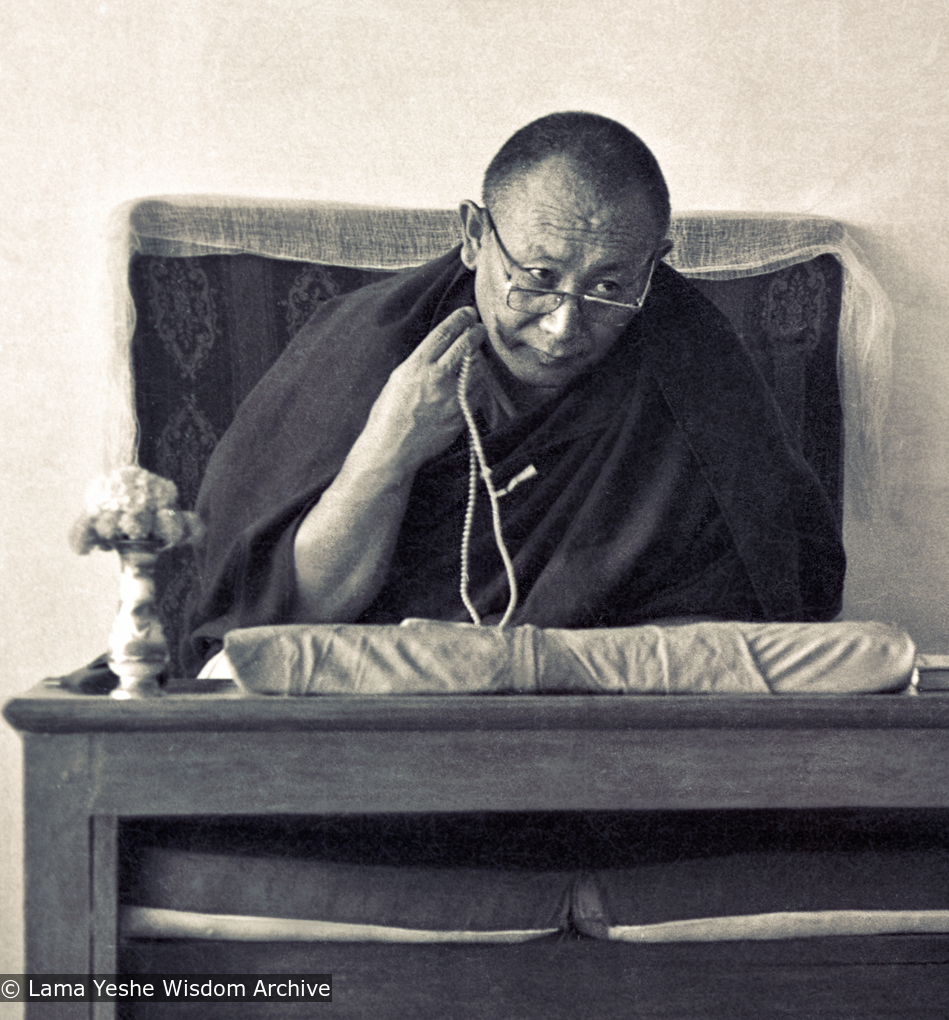 (15481_ng-3.psd) Geshe Dhargyey teaching at the Tibetan Library in Dharamsala, India, 1974. Photo by Dan Laine.