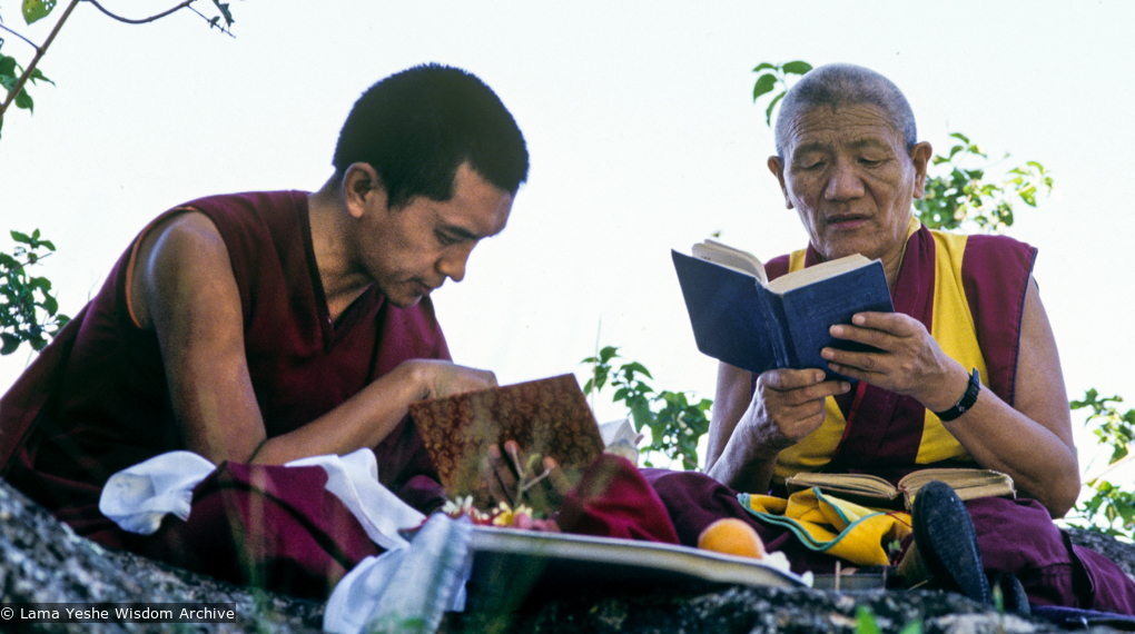(39473_sl-3.psd) Lama Zopa Rinpoche and Geshe Legden, Chenrezig Institute, Australia, 1980.