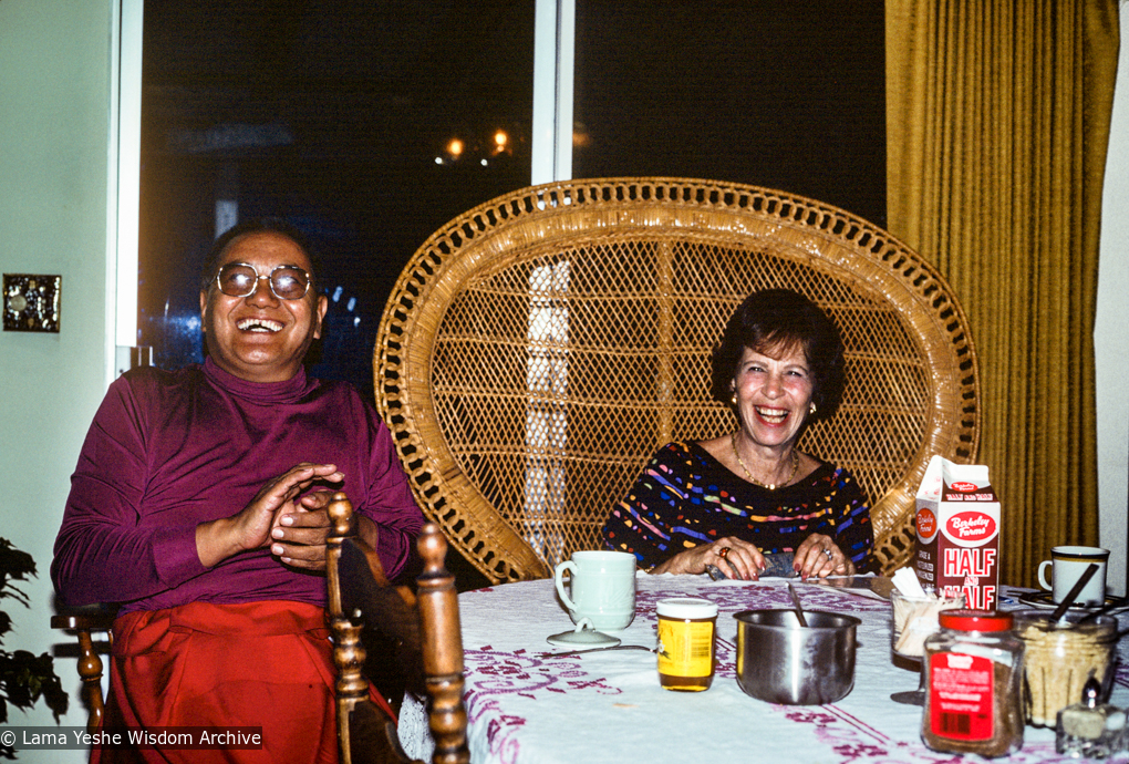 (39483_sl-3.jpg) Lama Yeshe with Lucille Cayton (mother of Karuna Cayton), Aptos, CA, 1983.