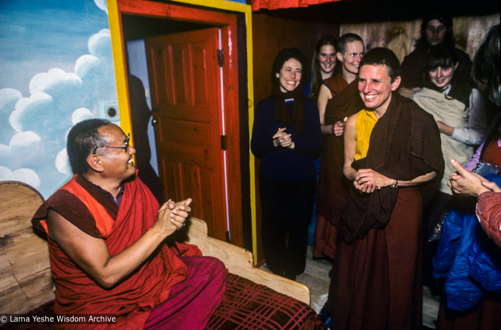 (39556_sl-3.jpg) Thubten Wongmo (Feather Meston) entering retreat, Tushita Retreat Centre, Dharamsala, India, 1983.