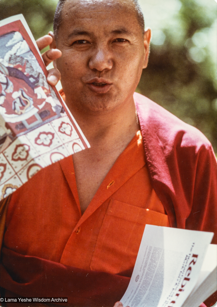 (40794_pr.jpg) Lama Yeshe&#039;s first visit to Vajrapani land, Boulder Creek, California, 1977. Lama asked where the property boundary was and went running up to the highest point on a steep ridge. In some places the land was almost vertical. Lama gave a teaching then and there in a small redwood grove on the property. Wanda Sisnroy (donor)