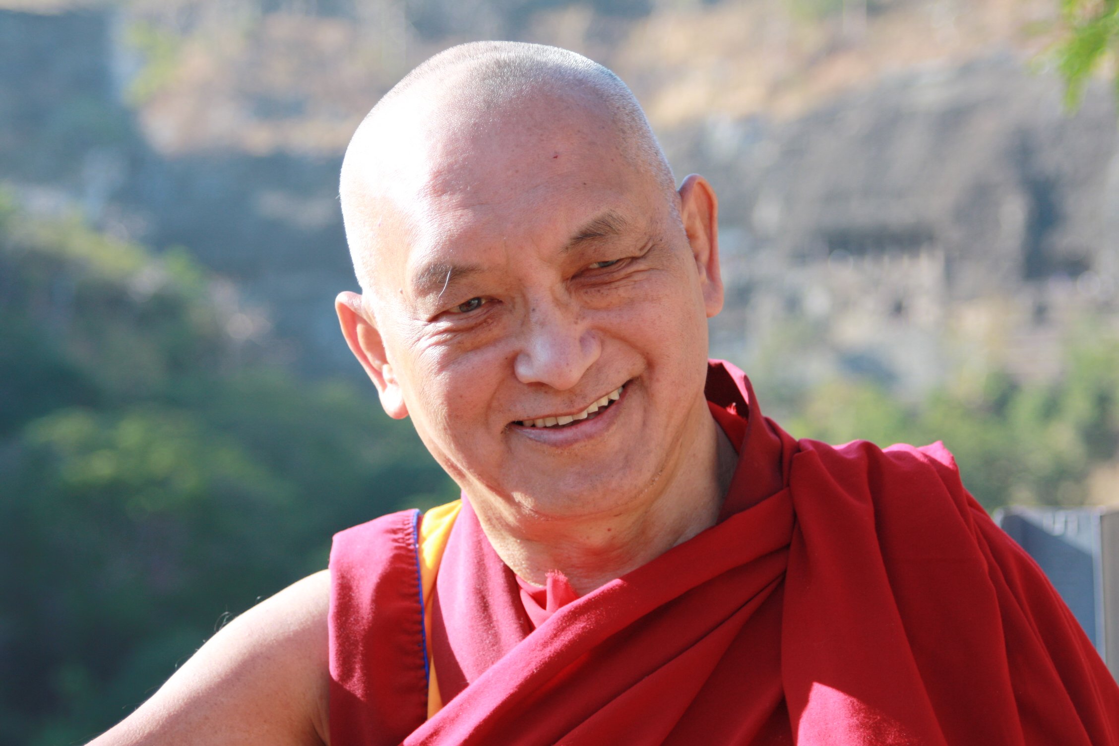 Lama Zopa Rinpoche near Ajanta caves, India, November 2008. Photo: Ven. Roger Kunsang.
