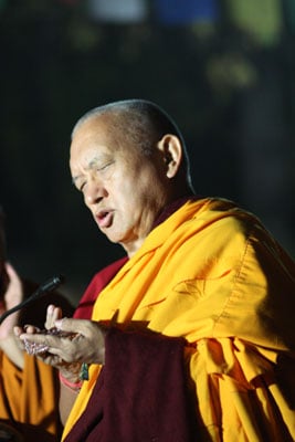 Lama Zopa Rinpoche, Root Institute, India, January 2009. Photo: Roger Kunsang.