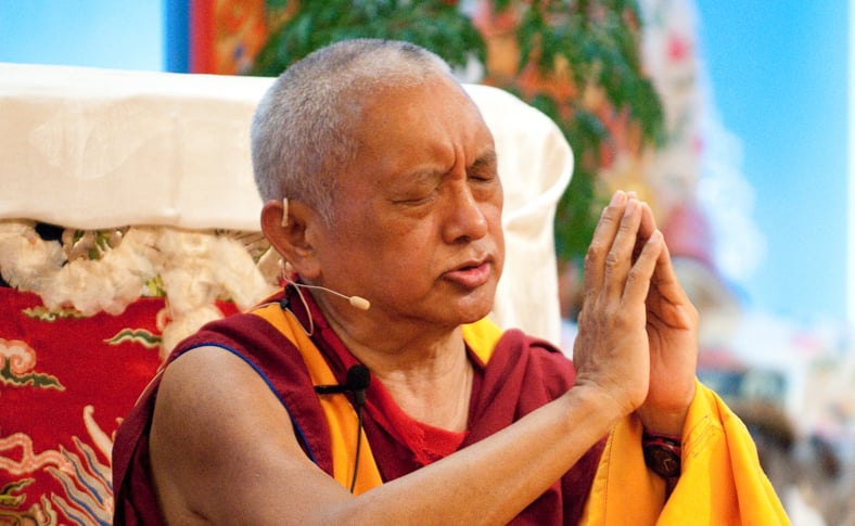 Lama Zopa Rinpoche at Maitripa College, 2010. Photo by Marc Sakamoto.