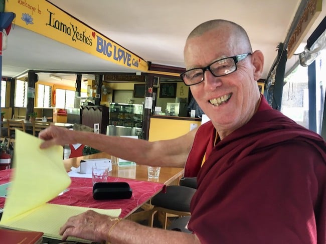 Venerable Pende Hawter at the Big Love Café, Chenrezig Institute, Eudlo, Australia.