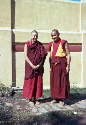 (15481_sl.psd) Lama Yeshe and Yeshe Khadro (Marie Obst) after her ordination in Bodhgaya, India, 1974.