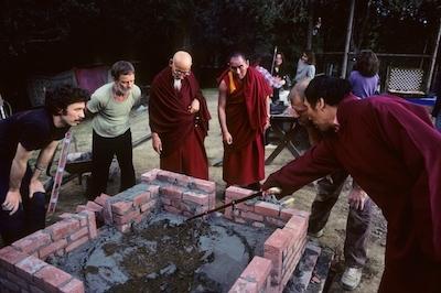 Starting cremation stupa construction, 1984