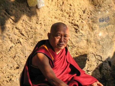 Lama Zopa Rinpoche at Maratika Cave, Nepal, February 2008. Photo by Geshe Thubten Jinpa.