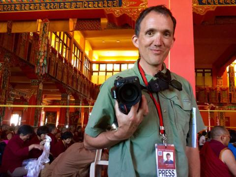 Roy Harvey with camera, India, 2016.