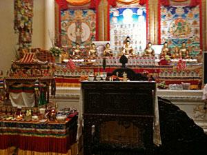 Altar and teaching throne at Amitabha Buddhist Centre, Singapore, February 2010.