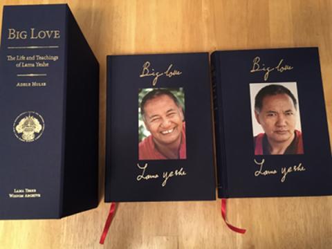 Two-volume set of Big Love: The Life and Teachings of Lama Yeshe, by Adele Hulse, featuring the covers and slipcase.