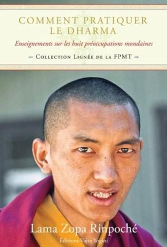 Book cover of the French edition of How to Practice Dharma: Teachings on the Eight Worldly Dharmas, by Lama Zopa Rinpoche.