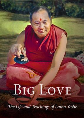 Postcard promoting Big Love book, with image of Lama Yeshe at a picnic at Pashupatinath, Nepal, 1980. Photo: Tom Castles.