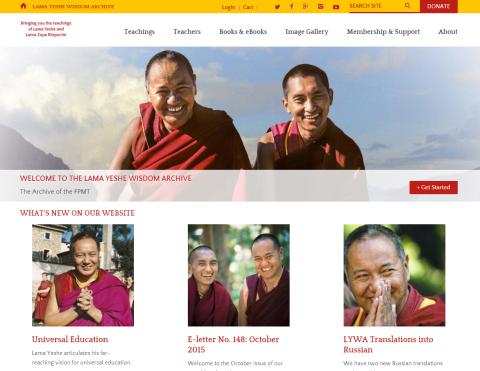 Screenshot of Lama Yeshe Wisdom Archive home page, November 2015.